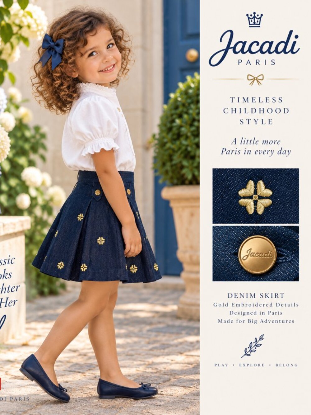 Jacadi Paris Girls Denim Skirt 5Y | 5A 110cm | Gold Embroidered Details